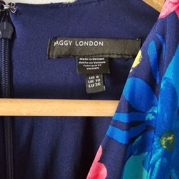 Maggy London IRISA Floral Twist Waist Draped Skirt Dress Size 6 - Picture 3 of 6